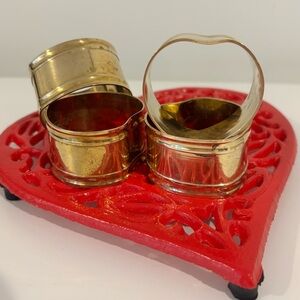 Vintage brass heart shaped napkin ring holders SET OF FOUR